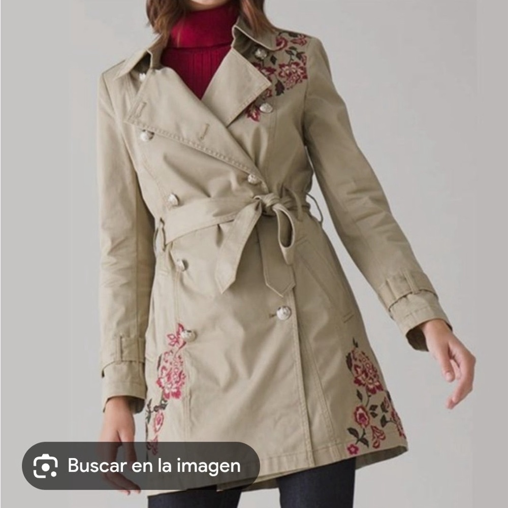 White House Black Market Embroidered Beige Trench Coat